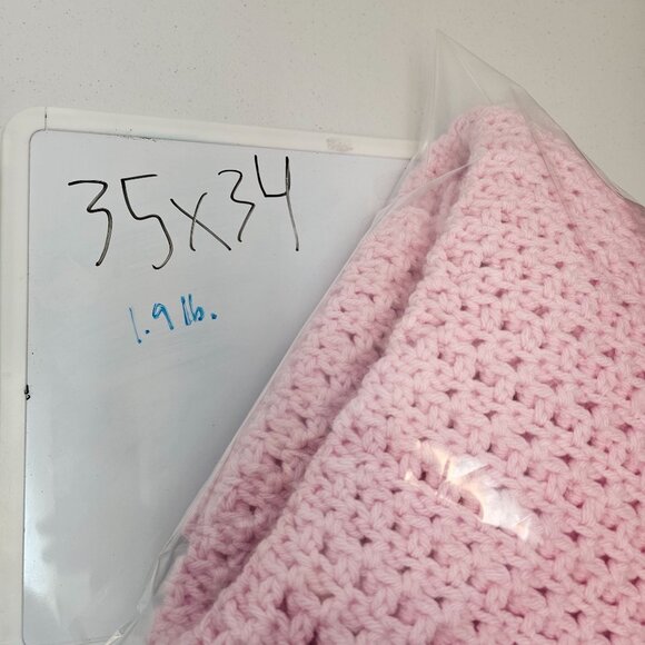 Handmade Light Pink Cable Knit Crochet Baby Blanket Throw Wrap 35"x34" Square - Picture 9 of 9